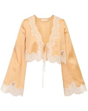 LoveShackFancy Kately Silk Blend Cropped Top - White
