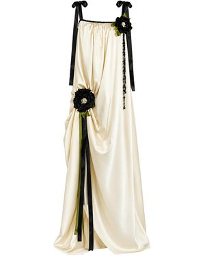 Salma Osman Exclusive Draped Floral Appliqué Gown - Natural
