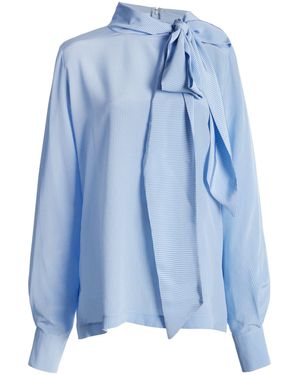 Franchise Johanna Ribbon Neck Tie Silk Top - Blue