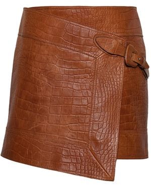 Johanna Ortiz Leather Emerging Mini Skirt - Brown