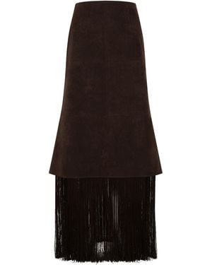 A.W.A.K.E. MODE 12 Square Fringed Maxi Skirt - Black