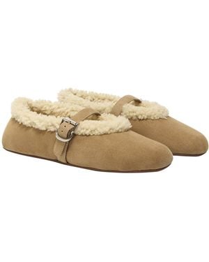 Alaïa Shearling Leather Mary Jane Flats - Metallic