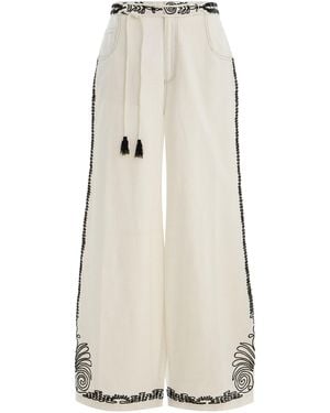 ILIO NEMA Odin Dori-Embroidered Cotton Pants - Natural