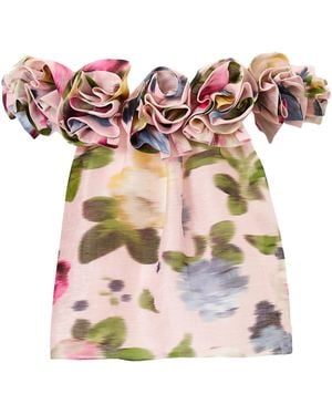 Carolina Herrera Off-The-Shoulder Floral Silk Rosette Top - White