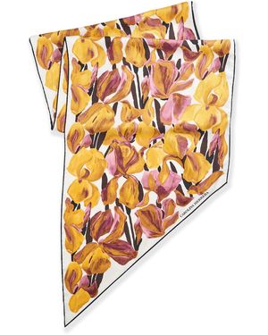 Carolina Herrera Single Meadow Floral Triangle Silk Scarf - White