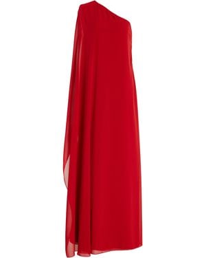 ANDRES OTALORA Asymmetric Georgette Maxi Cape Dress - Red