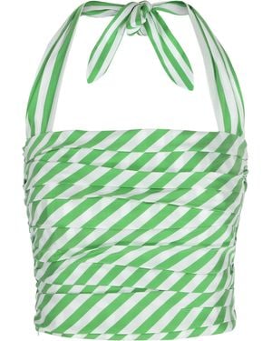 BERNADETTE Tippy Pleated Striped-taffeta Halter Top - Green