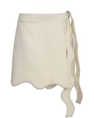 Mach & Mach Wavy Crystal-trimmed Wool Mini Skirt - Natural