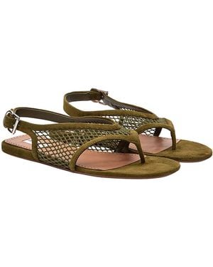 Alaïa Fishnet And Suede Sandals - Green