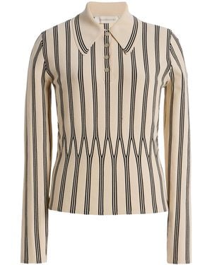 Zimmermann Rebellion Striped Knit Polo Shirt - White
