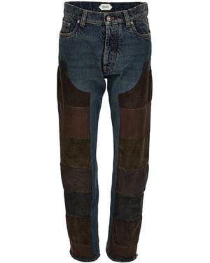 Versace Patchwork Mid-Rise Straight-Leg Jeans - Blue