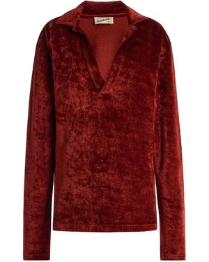 Sanderlak V-Neck Velvet Polo - Red
