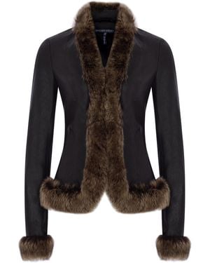 Zeynep Arcay Stretch Leather Fur-Trimmed Blazer - Black