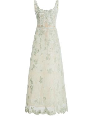 Oscar de la Renta Embroidered Floral Chantilly Maxi Dress - White