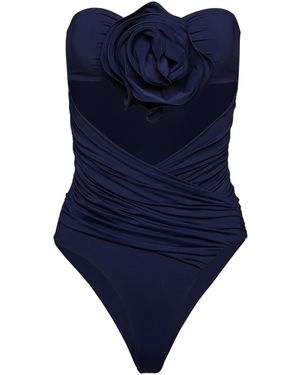 Magda Butrym Rosette Strapless One-Piece Swim Suit - Blue