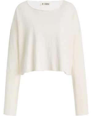 ÉTERNE Cropped Cotton-Linen Boat-Neck Top - White
