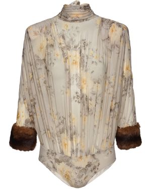 Magda Butrym Floral Cotton-Blend Bodysuit - Natural
