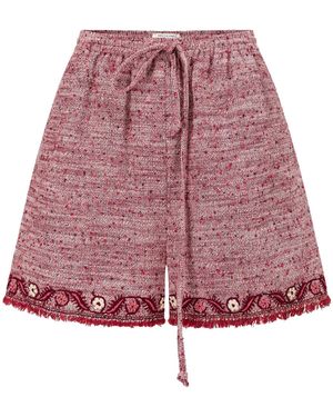 Into The East Embroidered Cotton; Wool And Linen Shorts - Pink