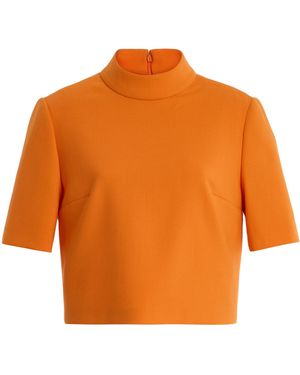 Carolina Herrera Tailored Bi-Stretch Wool Mockneck Top - Orange