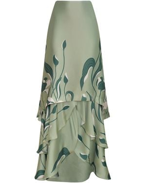 ANDRES OTALORA De Tulipanes Tiered Satin Maxi Skirt - Green