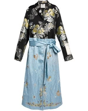 Erdem Textured Satin Wrap Coat - Blue