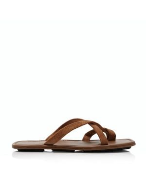 St. Agni Soft Strap Suede Slide Sandals - Brown