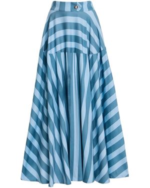 House of Aama Azaka Striped Cotton Midi Skirt - Blue
