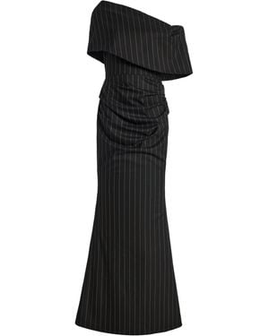 Greta Constantine Aloseph Asymmetric Pinstriped Gown - Black