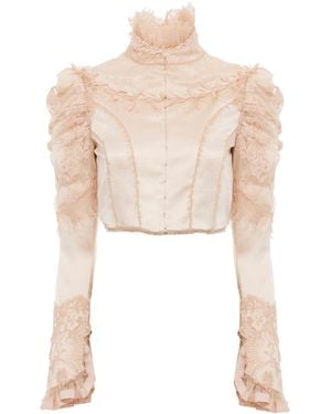 Chloé Lace-Detailed Silk-Satin Cropped Jacket - Natural