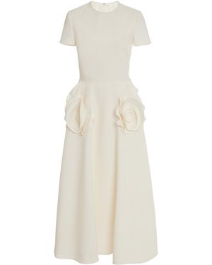 Valentino Garavani Flower-detailed Wool-silk Midi Dress - White