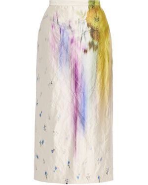 Erdem Floral Textured Satin Maxi Skirt - White