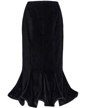 Harithand Exclusive Ruffled Velvet Midi Skirt - Black