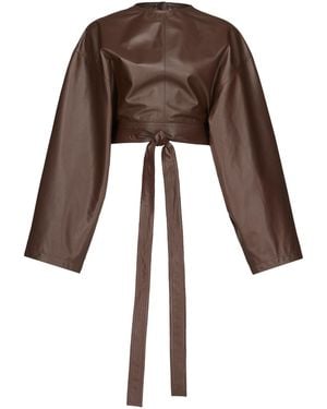 Alaïa Belted Leather Top - Brown