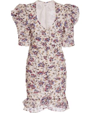 Isabel Marant Sireny Puff-sleeve Ruched Floral Cotton Mini Dress - Multicolor