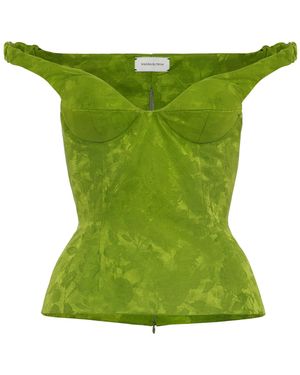 Magda Butrym Off-The-Shoulder Linen-Silk Top - Green