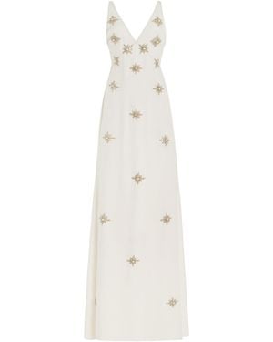 Cucculelli Shaheen Cabochon Medallion Silk Gown - White