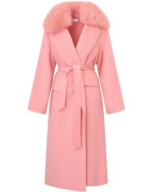 LoveShackFancy Katniss Fur-Trimmed Wool Trench Coat - Pink