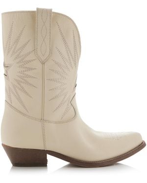 Golden Goose Wish Star Embroidered Leather Western Boots - White