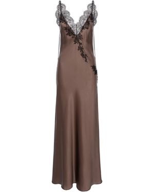 Aureliana Chantilly Lace Embroidered Silk-Blend Slip Dress - Brown