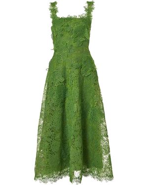 Carolina Herrera Hydrangea Floral Lace Midi Dress - Green