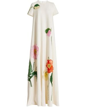Oscar de la Renta Embroidered Floral Wool-blend Gown - White