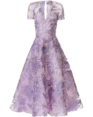 Naeem Khan Floral Metallic Raffia Midi Dress - Purple