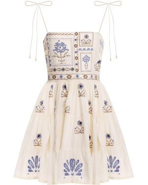 Agua Bendita Lima Mini Chivas Embroidered Linen Mini Dress - Natural