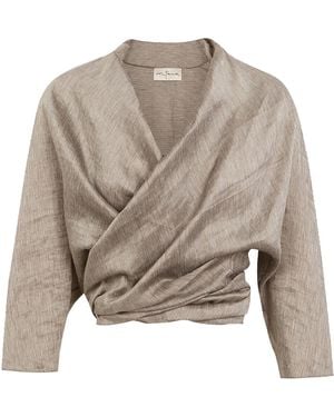 Cortana Aria Wrap Linen-Silk Wrap Jacket - Natural