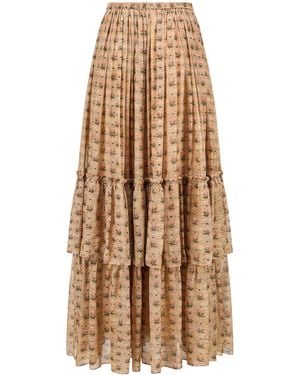 Into The East Rose Double Lace Silk-Blend Maxi Skirt - Natural