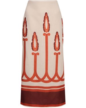 ANDRES OTALORA Infinito Resplandor Torch- Linen Midi Skirt - Red