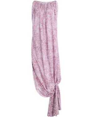 Atelier Prabal Gurung Gajra Floral Print Silk Chiffon Hand-Draped Asymmetrical Knotted Dress - Pink
