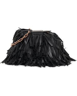 Gabriela Hearst Soft Demi Clutch With Chain And Nappa Fringe - Black