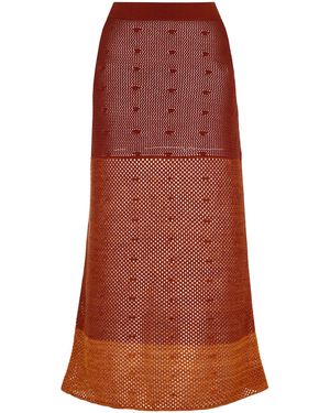Escvdo Exclusive Ofrenda Panelled Cotton Knit Maxi Skirt - Red