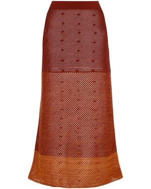 Escvdo Exclusive Ofrenda Panelled Cotton Knit Maxi Skirt - Red